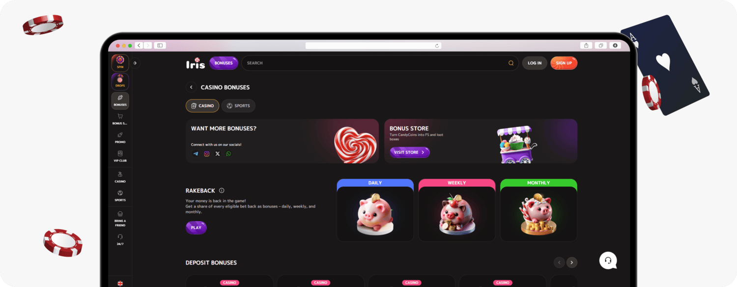 screenshot of iris casino rakeback
