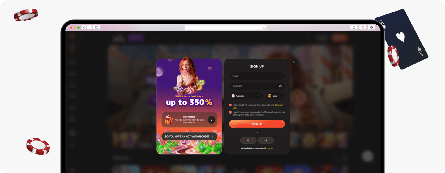 screenshot of iris casino sign up form