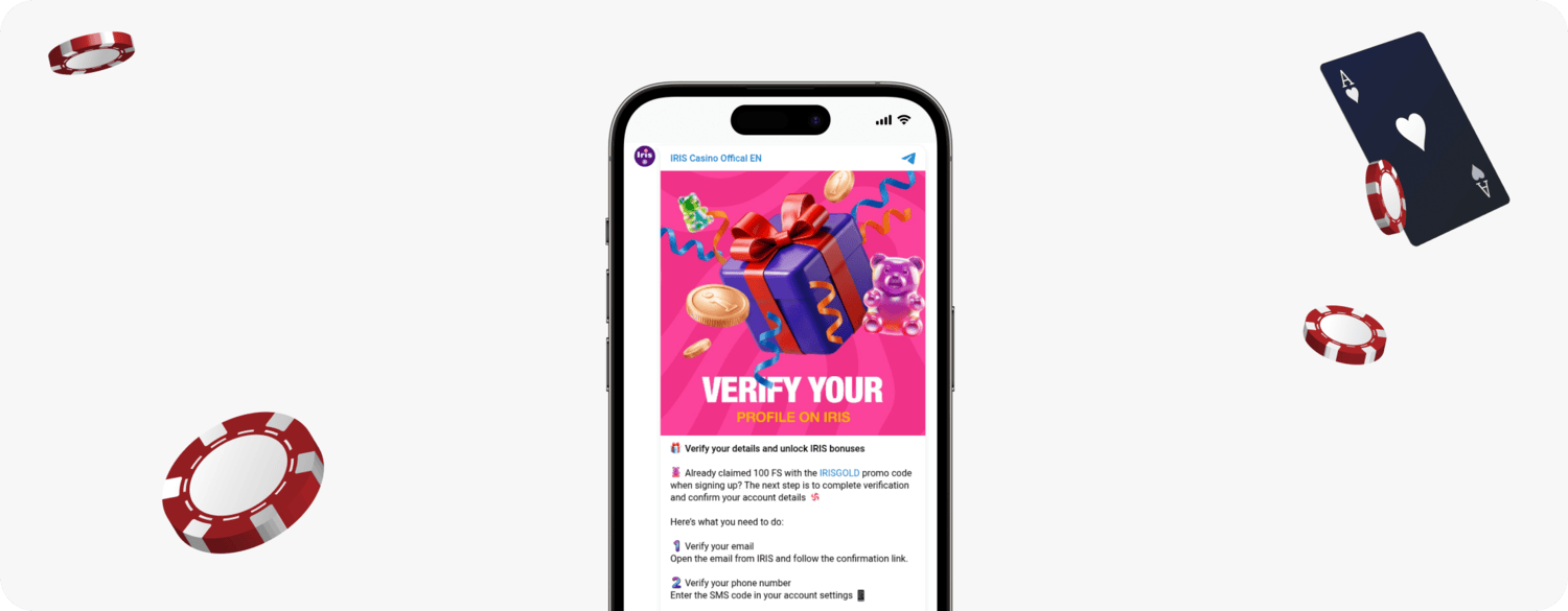 screenshot of iris casino no deposit verification bonus
