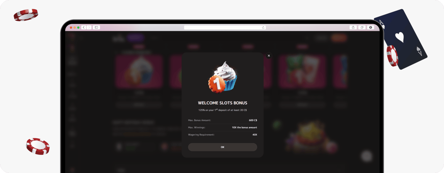 screenshot of iris casino welcome bonus