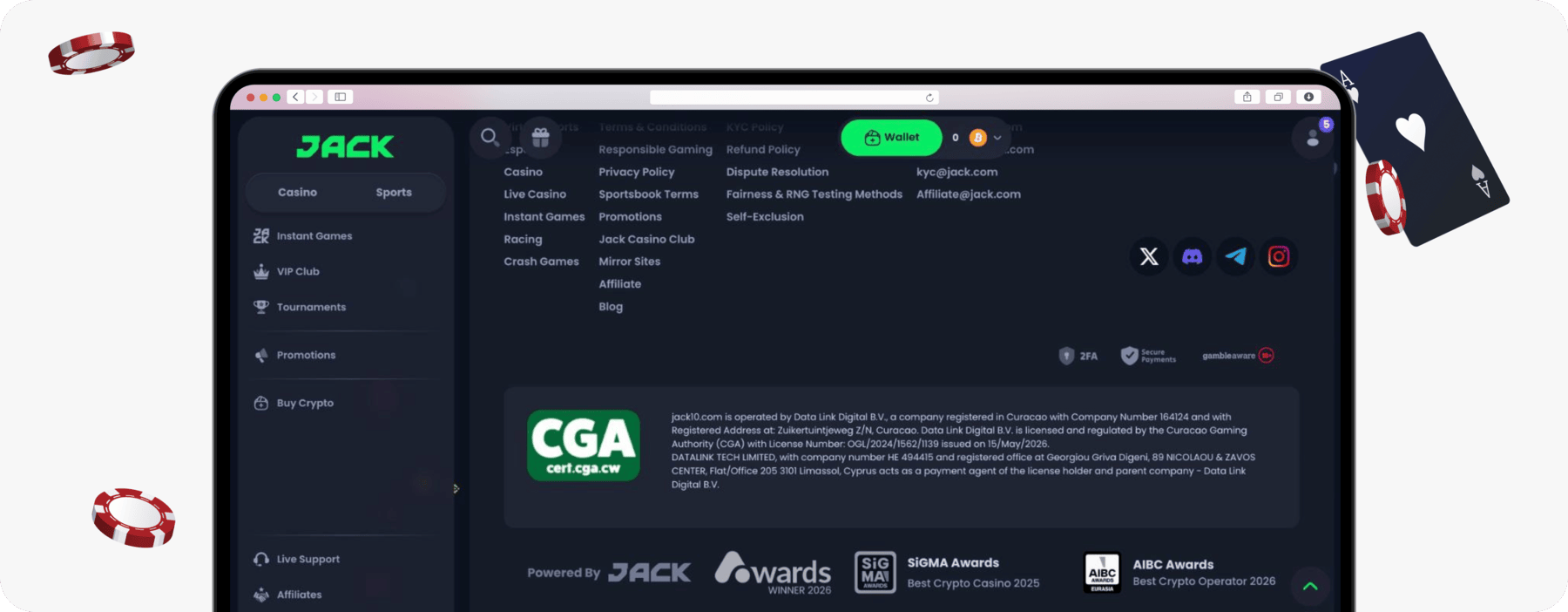 screenshot of jack website footer