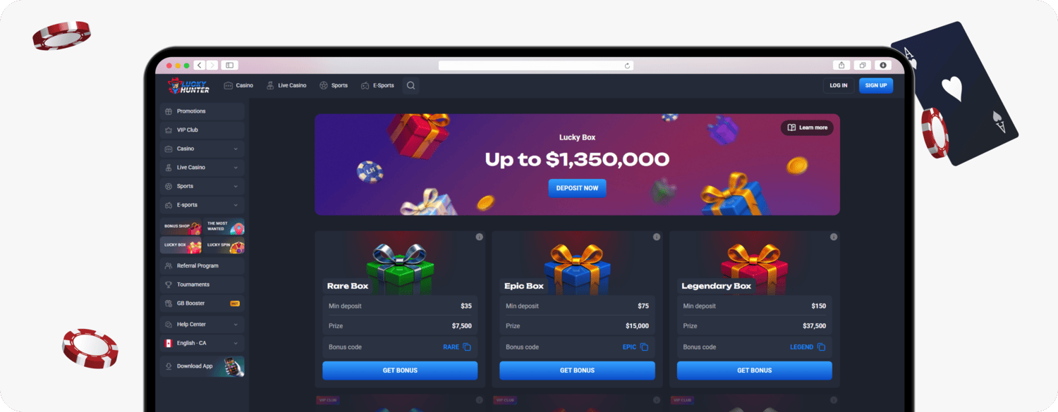 screenshot of lucky hunter lucky box