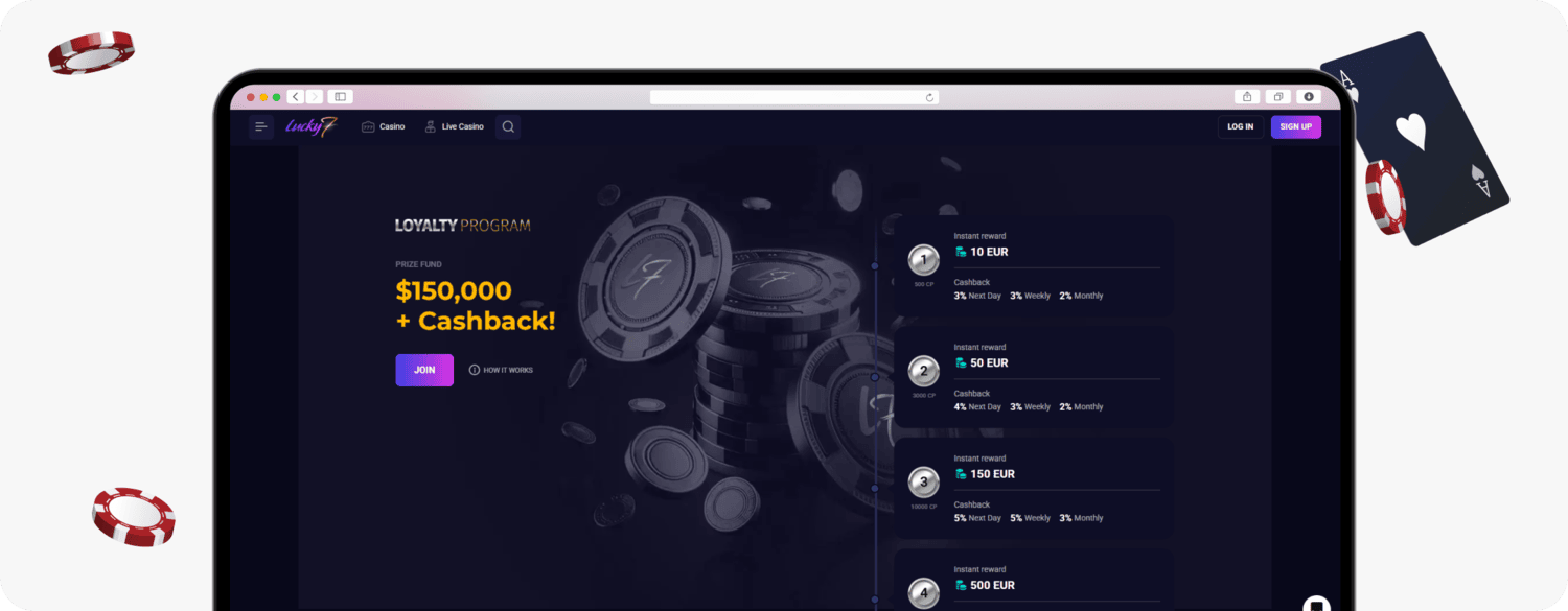 screenshot of lucky7even loyalty program