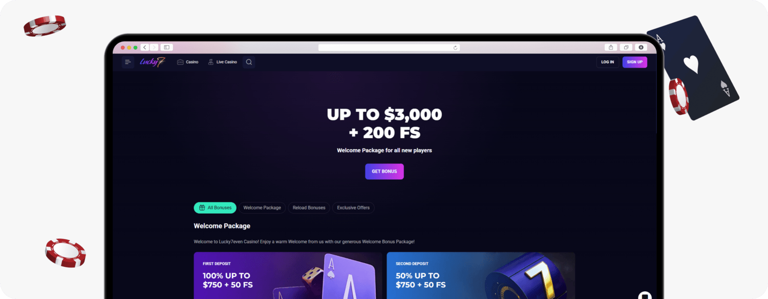 screenshot of lucky7even promotions page