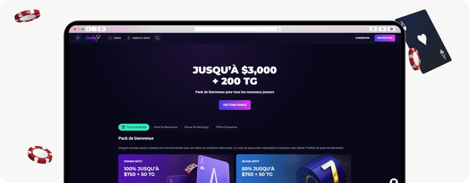 screenshot of lucky7even promotions page in french