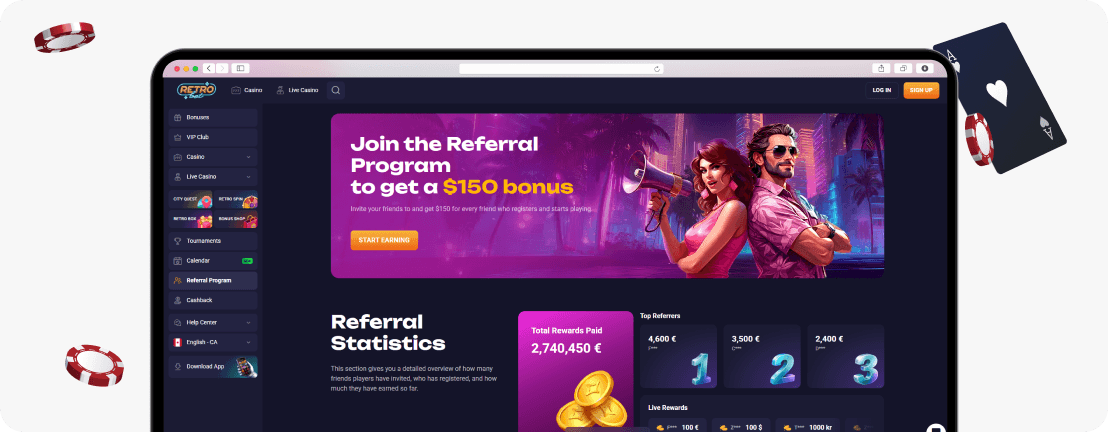 RetroBet referral program, $150 per friend
