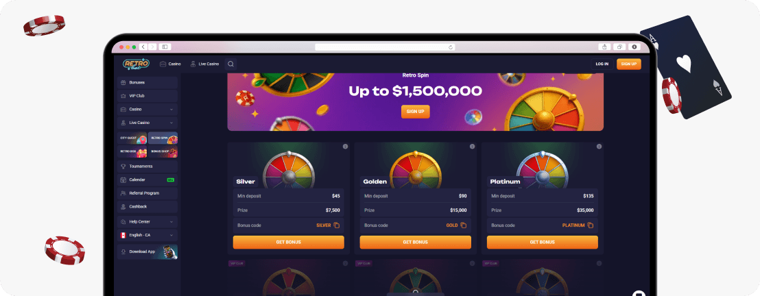 RetroBet Retro Spin wheels, Silver to Platinum