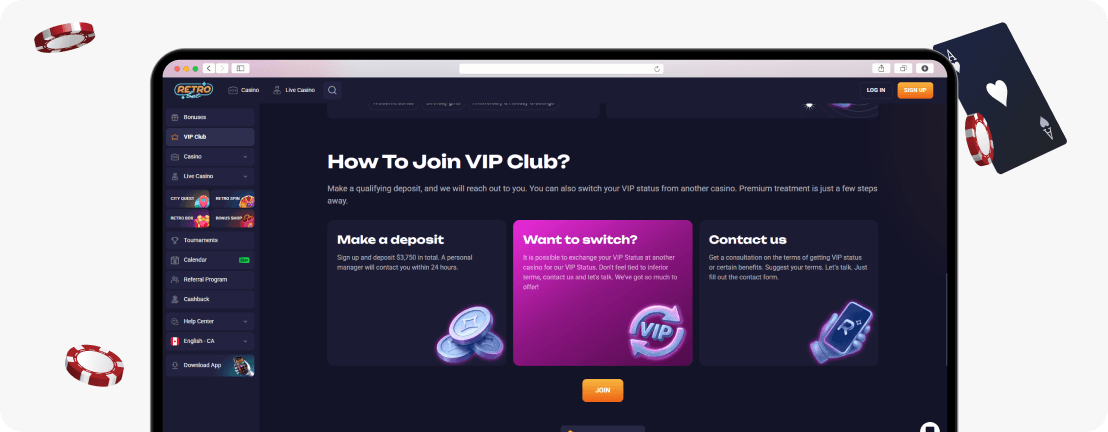RetroBet VIP club