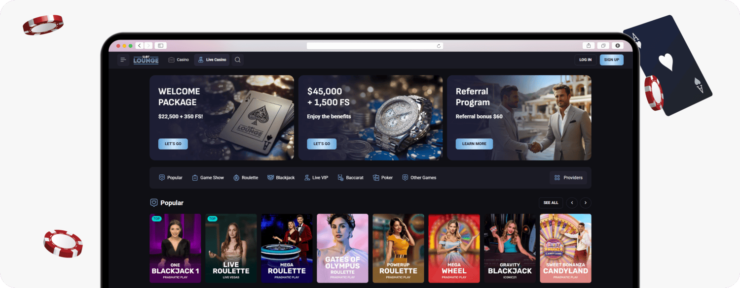 screenshot of slotlounge live casino
