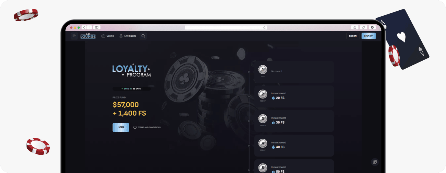 screenshot of slotlounge loyalty program join page