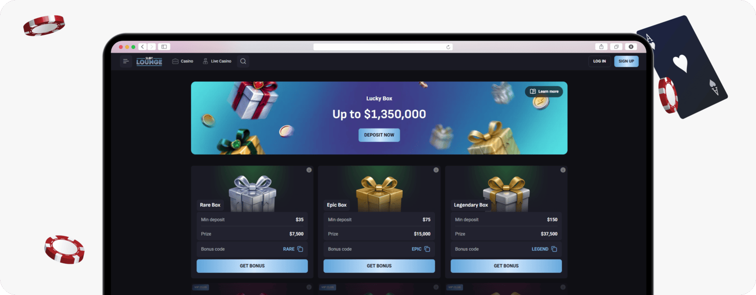 screenshot of slotlounge lucky box offer