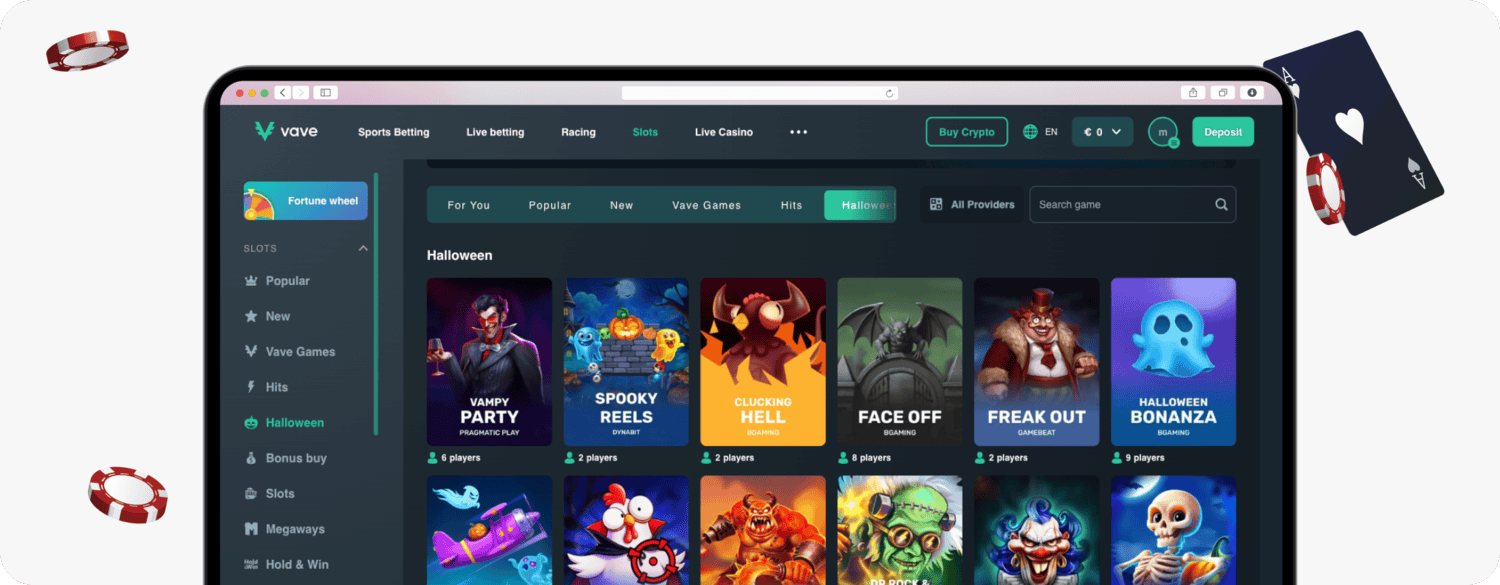 screenshot of vave halloween casino games