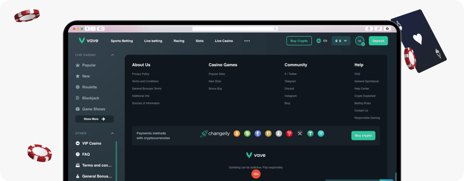 screenshot of vave website footer