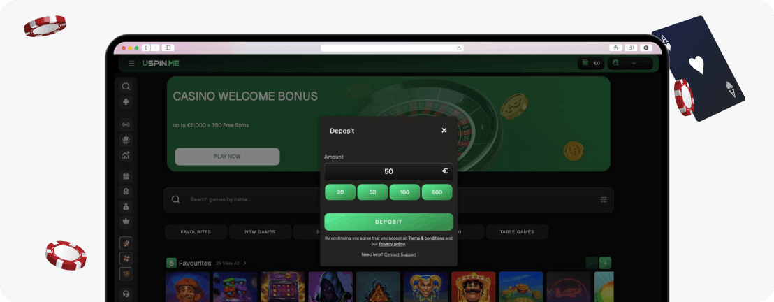USpin.me Casino cashier section
