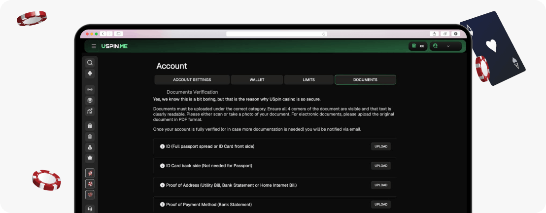 USpin.me Casino KYC verification