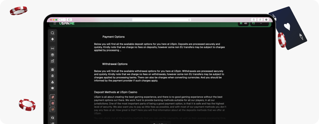 USpin.me Casino payment options