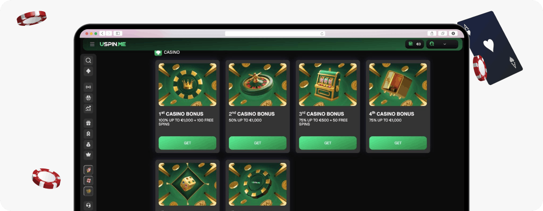 USpin.me Casino welcome bonus package
