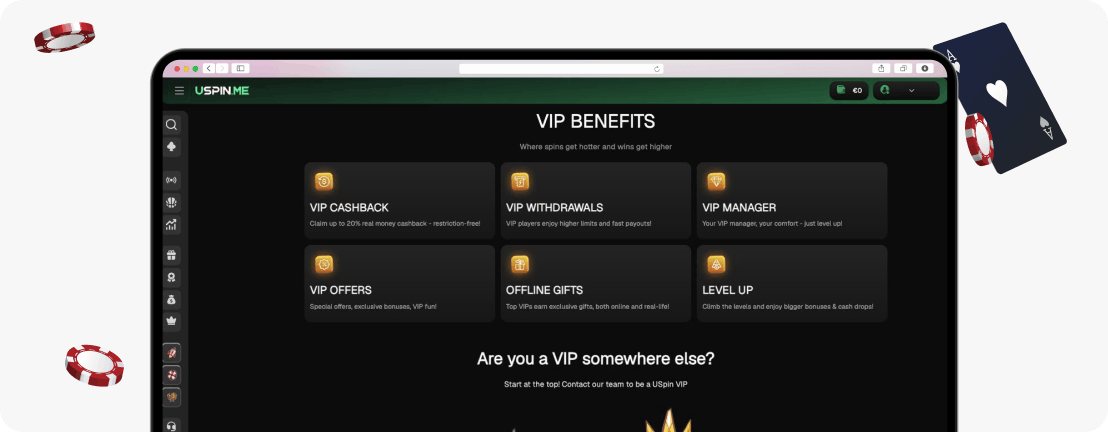 USpin.me Casino VIP section