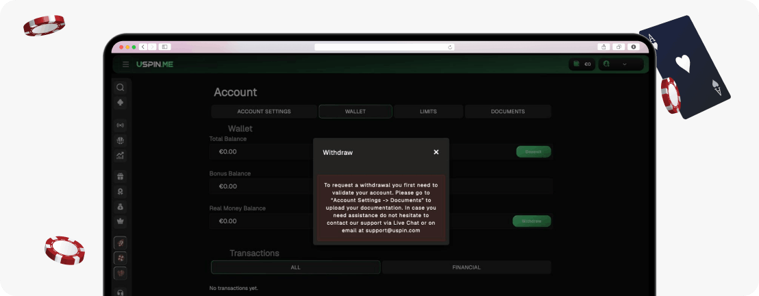 USpin.me Casino withdrawal verification